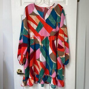 Jodifl Abstract Print Babydoll Ruffle Dress 1X